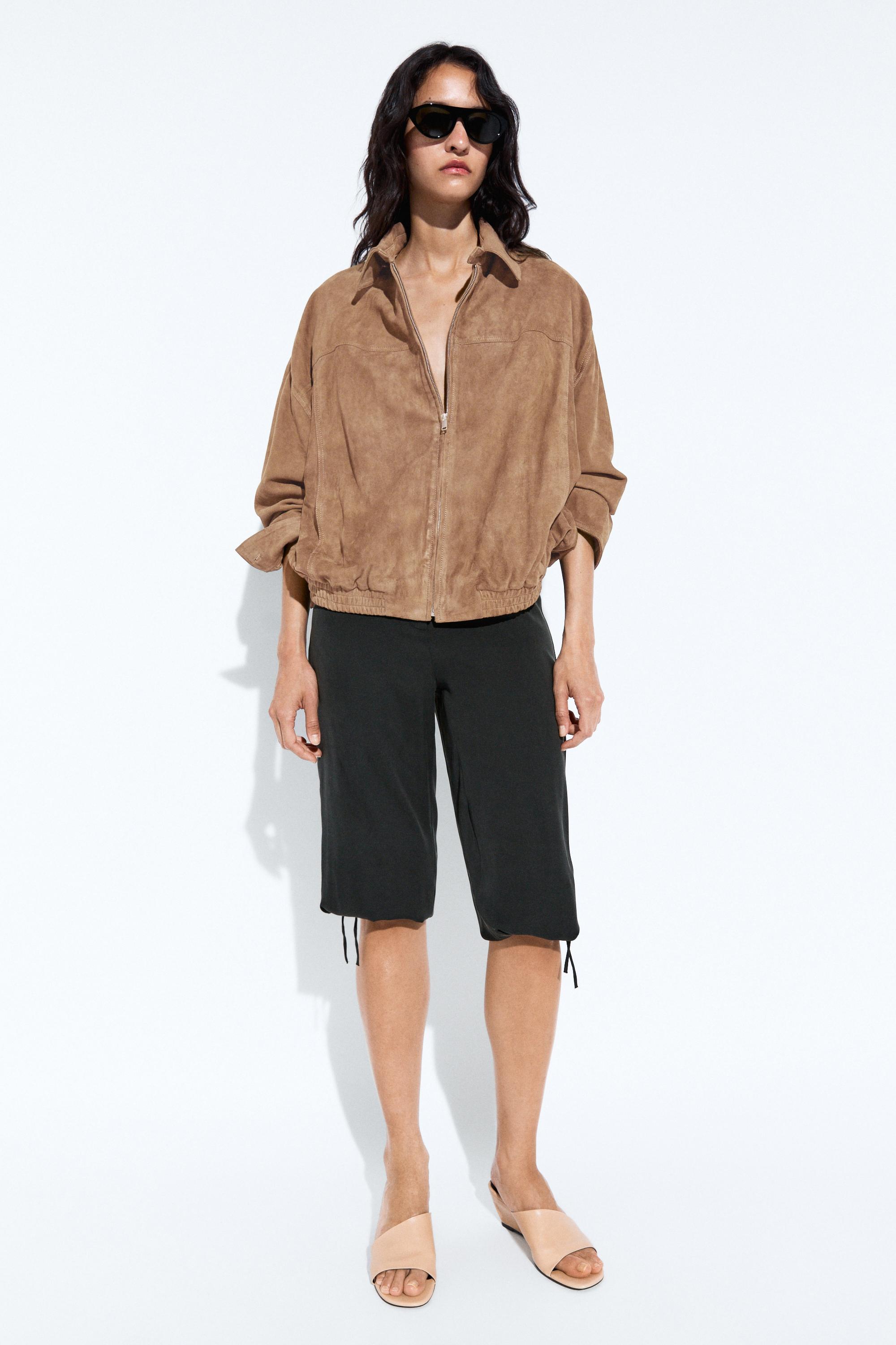Blouson bomber en cuir daim